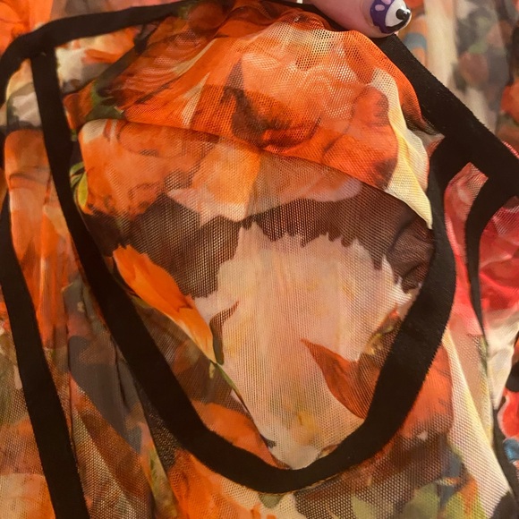 FLORAL PRINT MESH BODYSUIT WITH CUP DETAIL - Picture 4 of 4